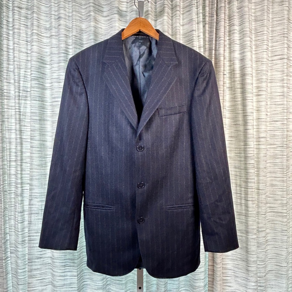 Structure Mens 40R Blazer Pinstripe Blue Wool Blend Classic Fit‎ Business Coat